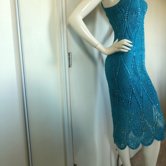 Karen Millen Turquoise Blue beaded Crotched Dress, Size 10 U.K. - Picture 10 of 16